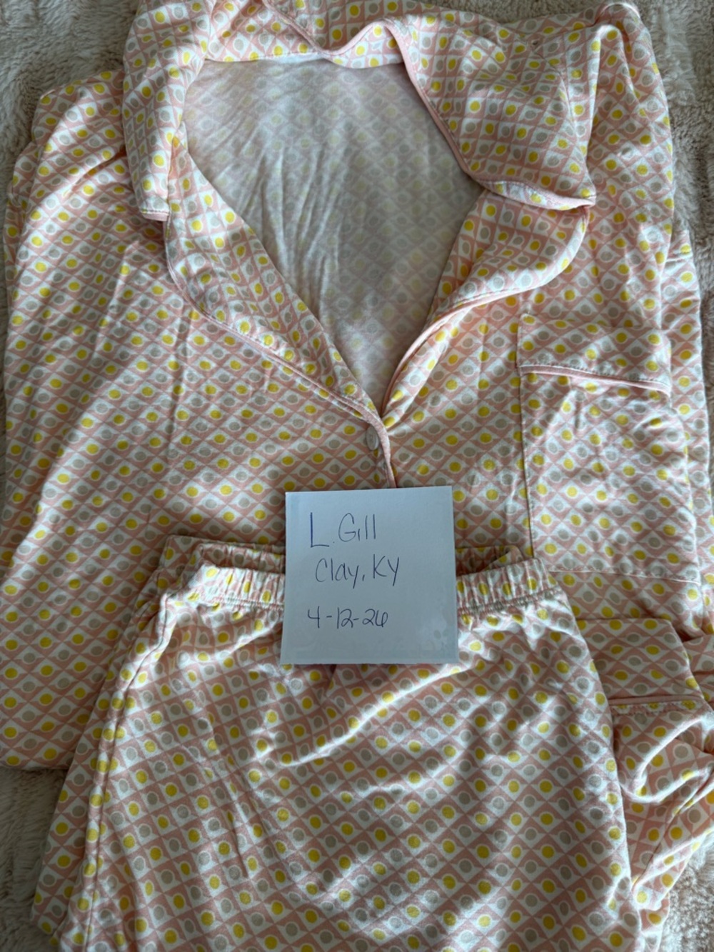 Eberjey Shorts and Short Sleeve Soft Pink Geo Print Women's Pajama Set